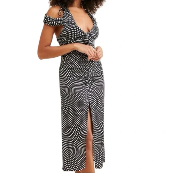 For Love & Lemons Beth Polka Dot Midi Dress | Ruched Slit | Size S | NWT - Picture 1 of 5